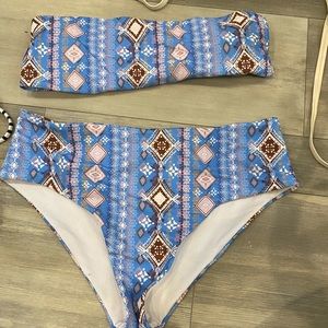 Aztec print high wasted bandeau bikini